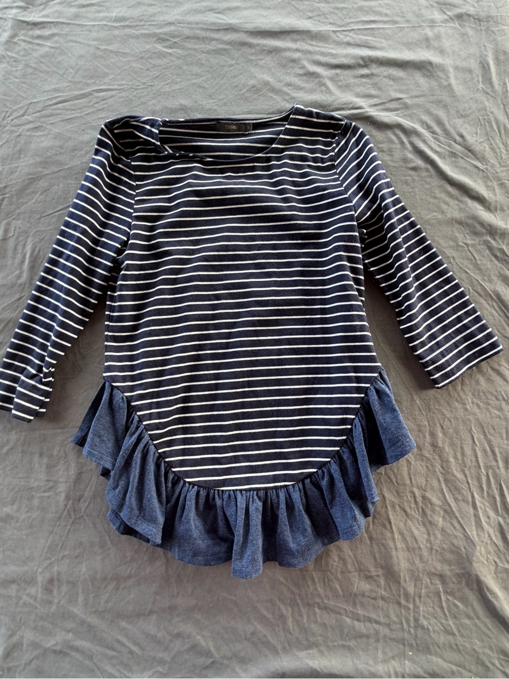 THML Navy and White Striped Ruffle-Hem Tunic